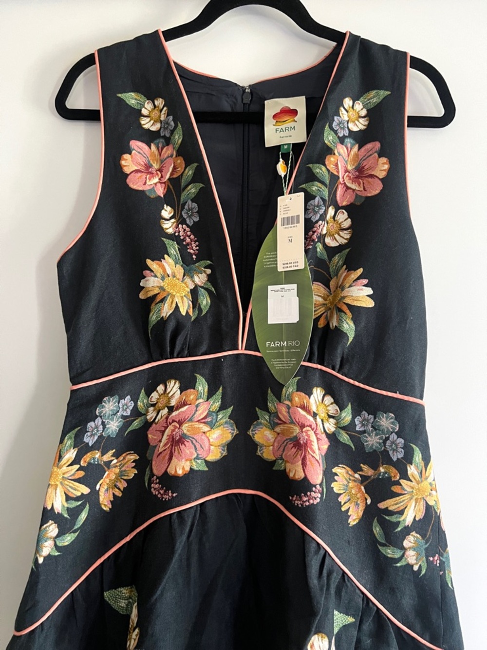 FARM Rio Maira Floral Dark Blue Linen Midi Dress Size Medium NWT - Picture 8 of 16